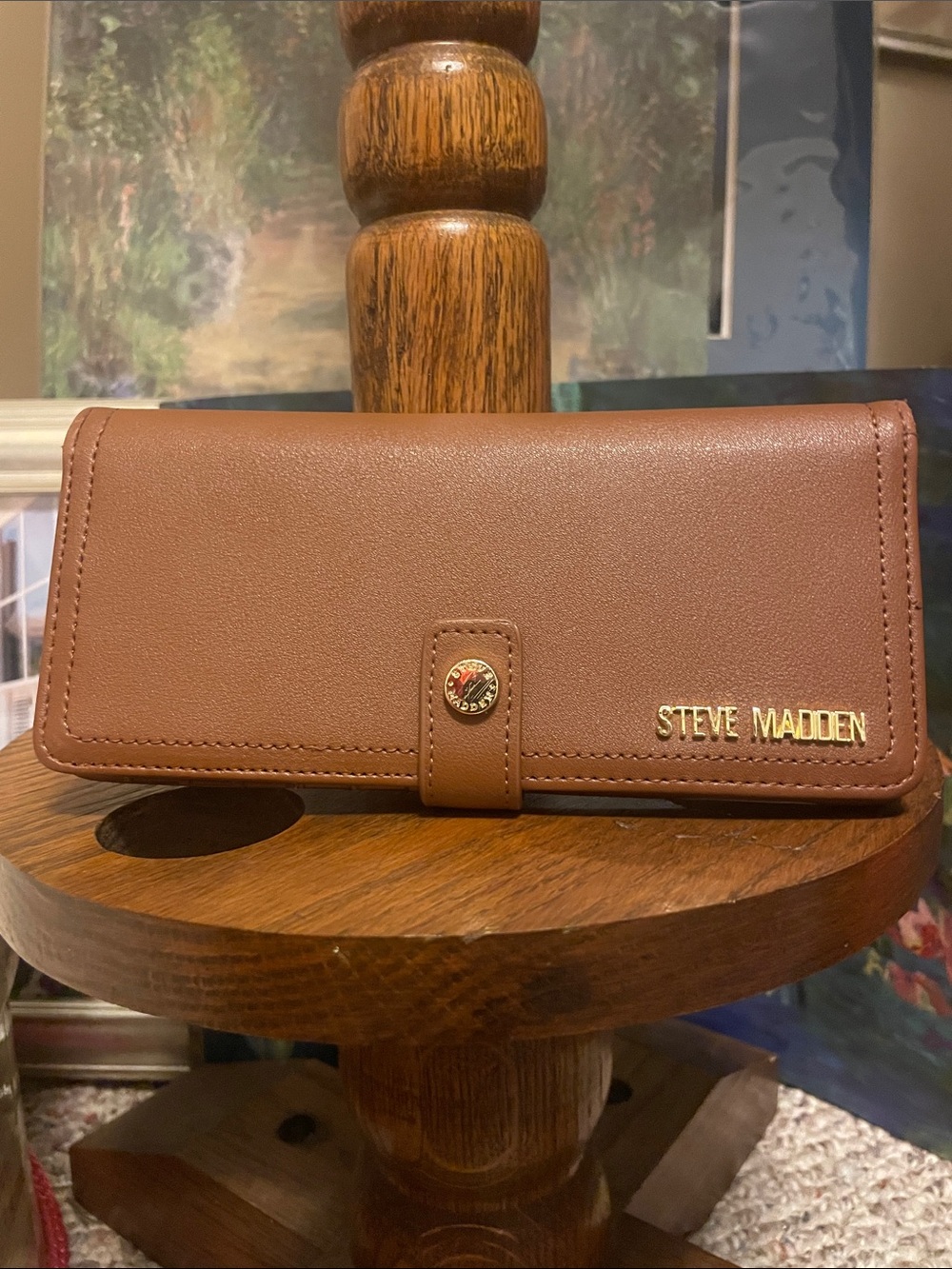 Steve Madden Brown Continental Wallet with Gold Logo